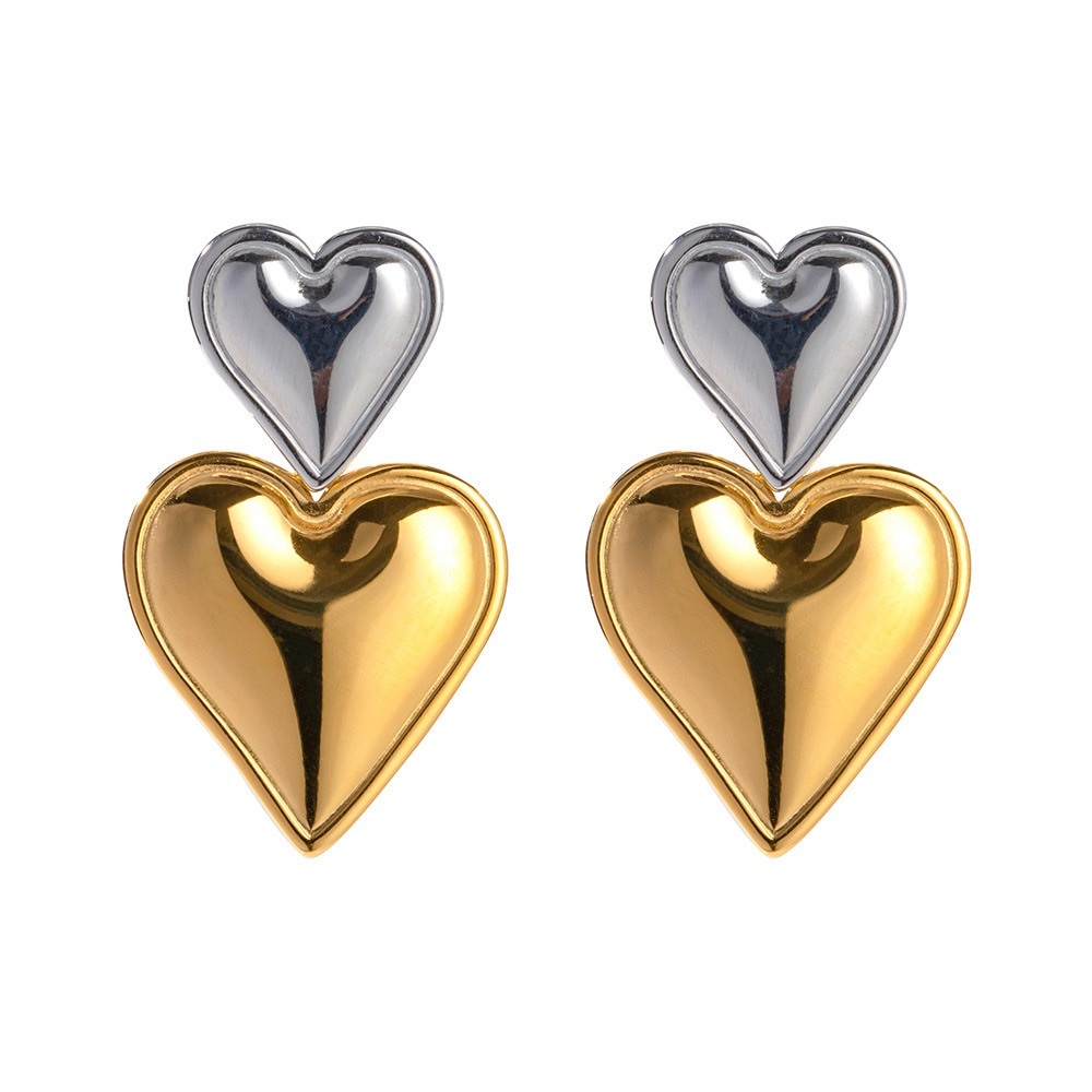Waterproof Double Heart Drop Earrings*Tarnish Free - Picture 2 of 6